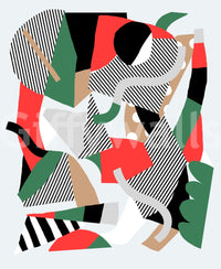 A peaceful modern abstract mural on decorative wallpaper.