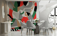 A beautiful abstract pop art wallpaper mural with a tomato juice theme.
