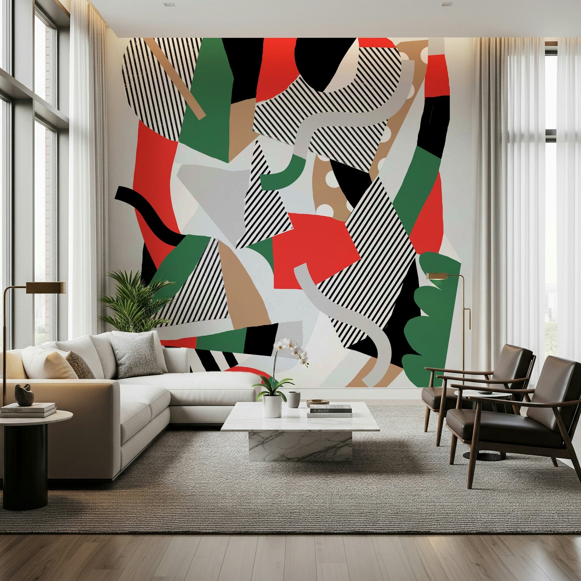 A serene fluid red and orange wall mural for vibrant decor.
