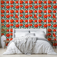 Red tomatoes on green vines pattern

