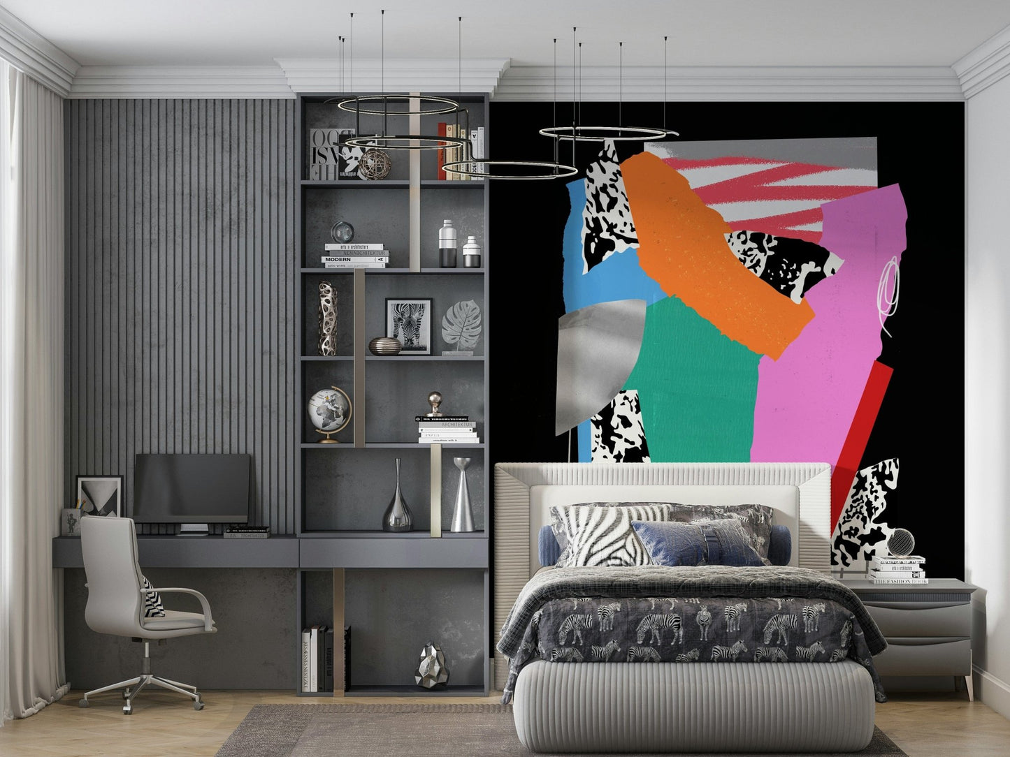 Tomorrow's Dust Wall Mural in a bright living room with cream sofas and potted plants.
