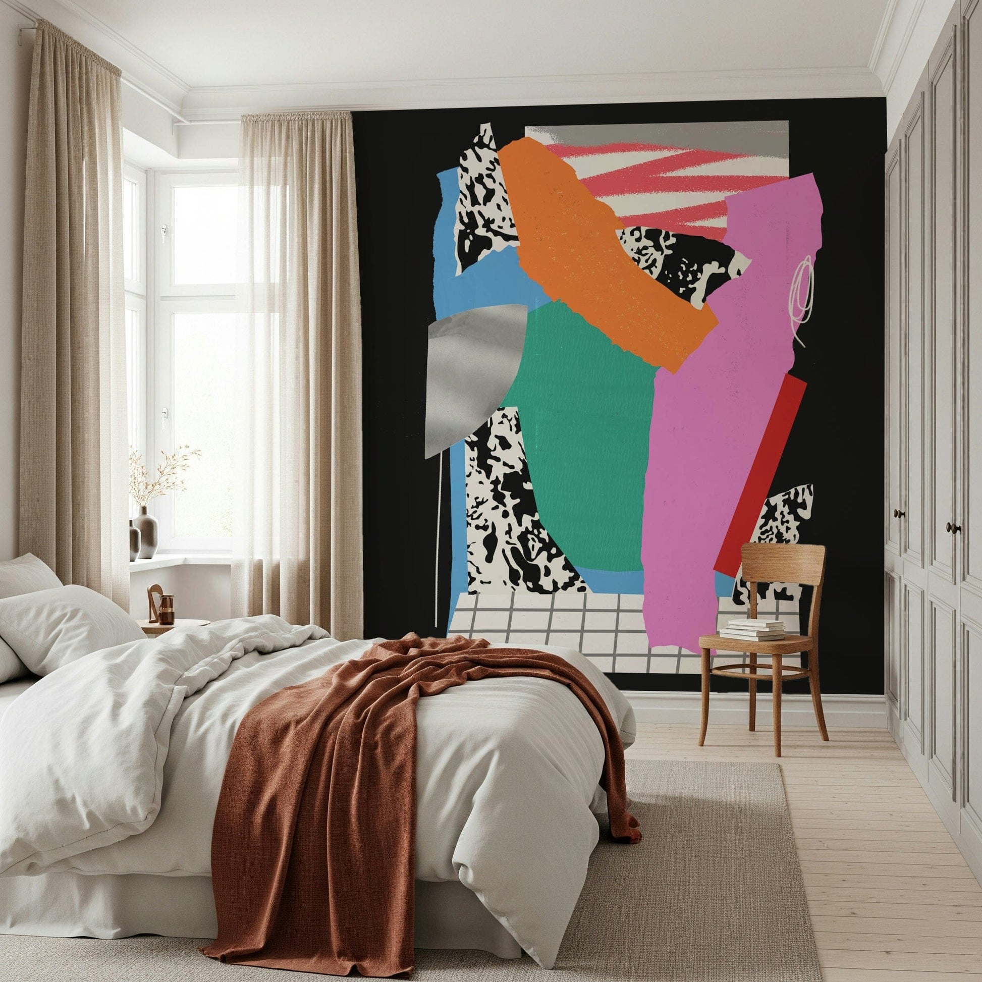 Contemporary nursery wall featuring a soft neutral mural for a calming environment.