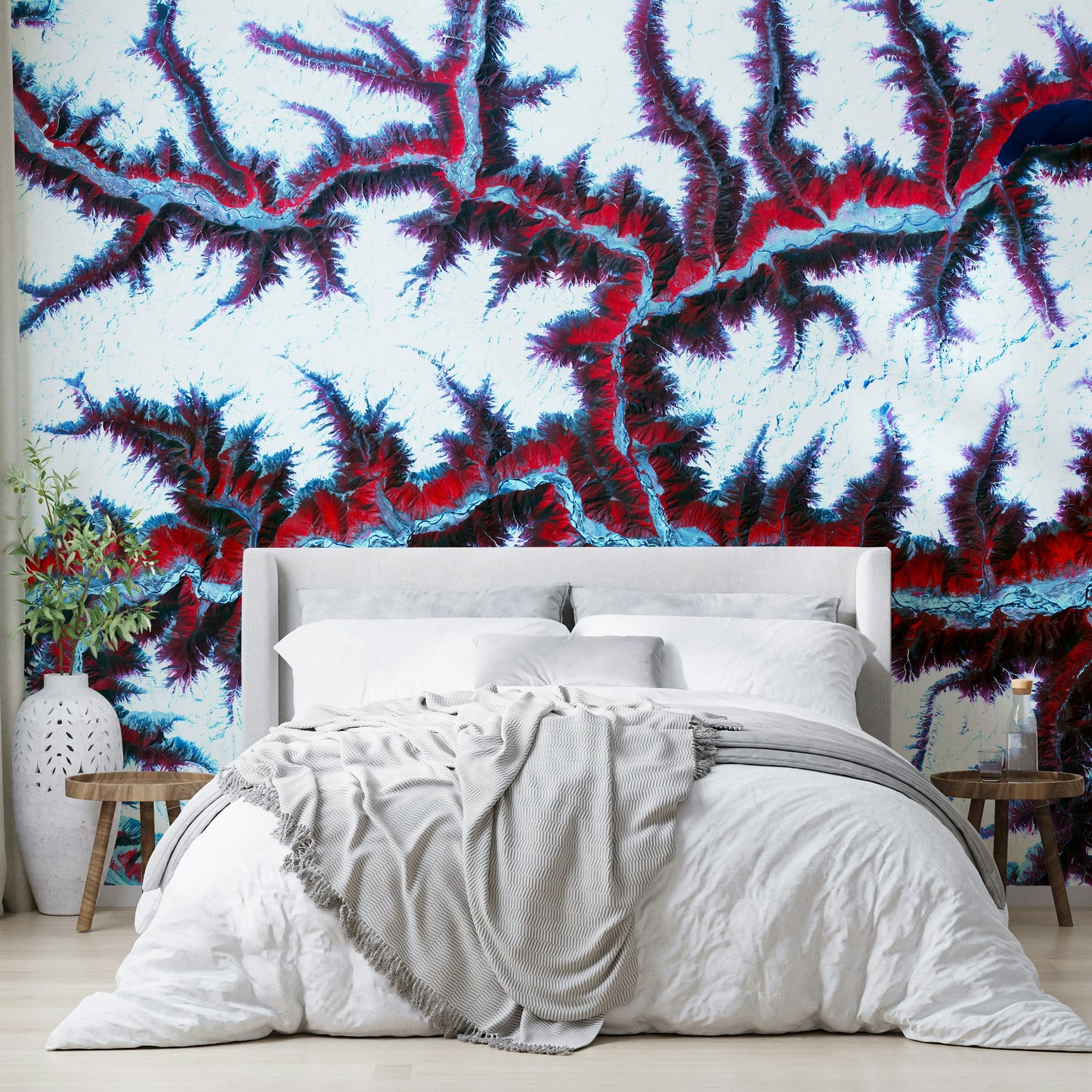 The image shows a peaceful scene with a flowing design.

