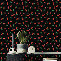 Toss Black Painterly Cherries wallpaper detail

