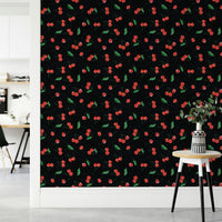 Eclectic wallpaper with painterly cherries

