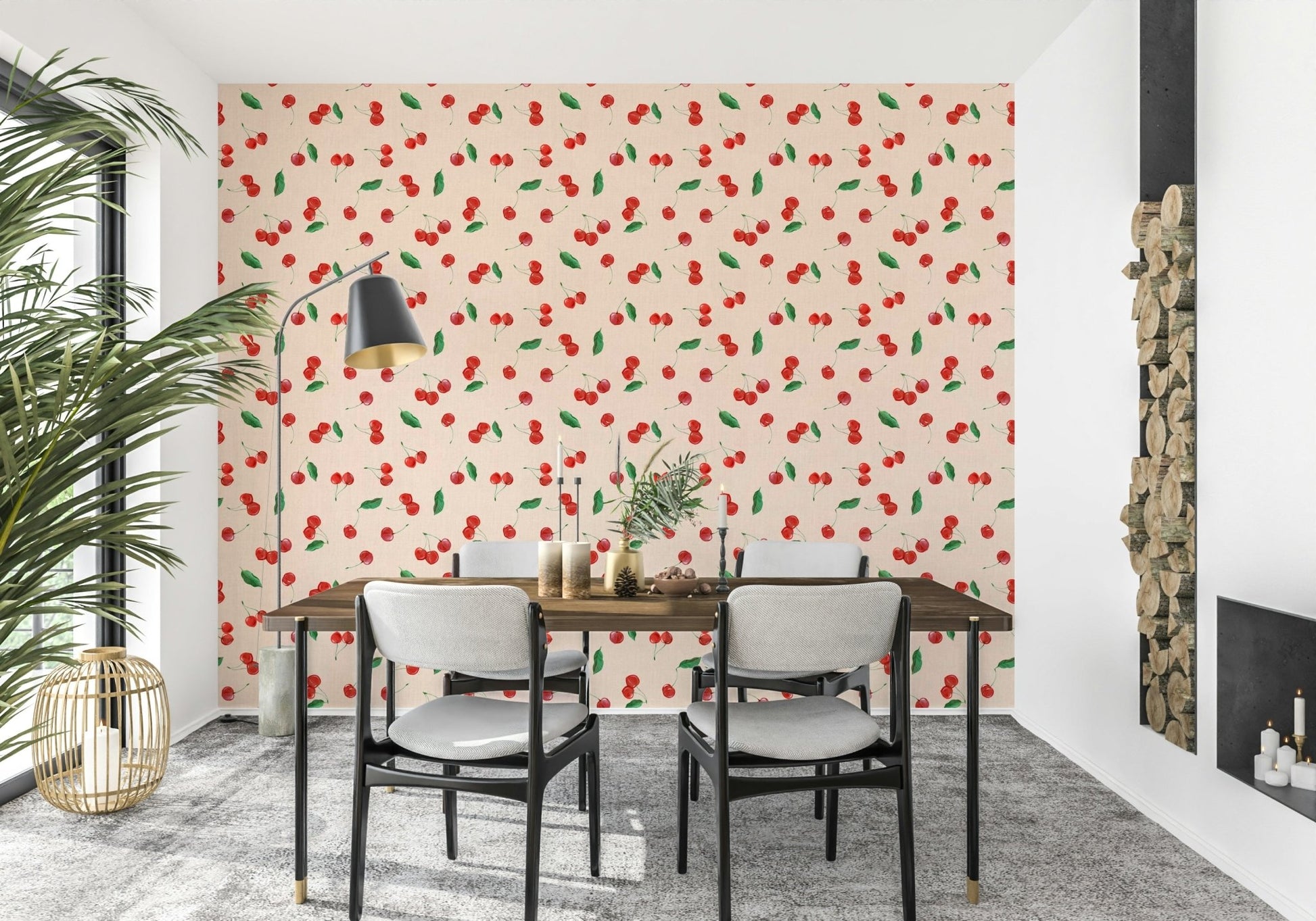 Fresh cherry wallpaper mural design

