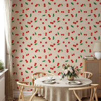 Cottage style wallpaper with cherry motifs

