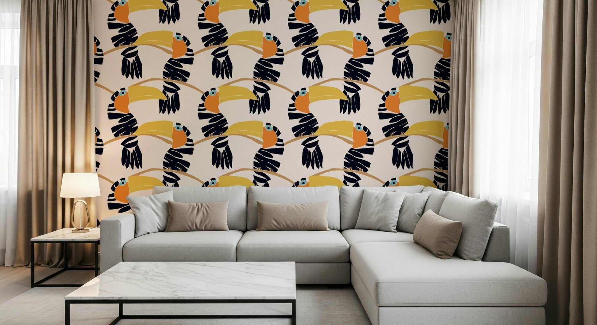 Toucans on Parade Wallpaper wallpaper mural for a dining area wall.