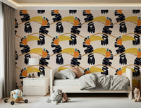 Vibrant toucan illustration wallpaper mural for a home office backdrop.