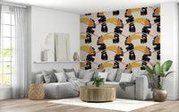 Tropical wildlife theme wallpaper mural for a guest room wall décor.