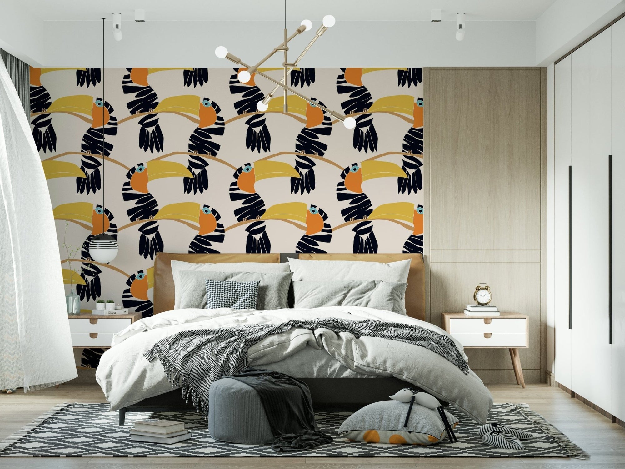 Toucans on Parade Wallpaper wallpaper mural in a tropical living room., GD7847