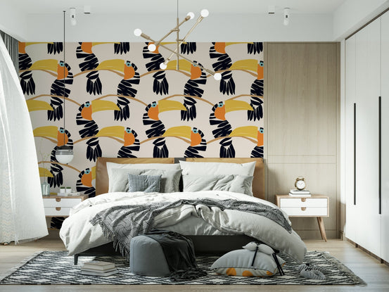 Toucans on Parade Wallpaper wallpaper mural in a tropical living room., GD7847