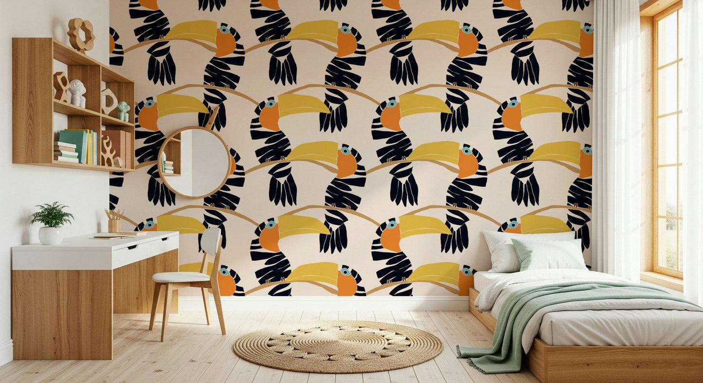 Toucans on Parade Wallpaper wallpaper mural with lush green leaves.