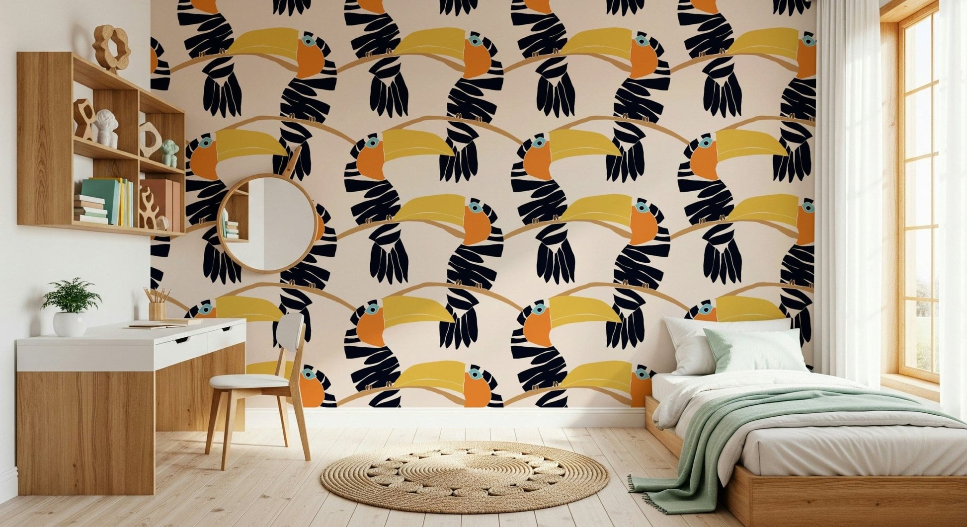 Toucans on Parade Wallpaper wallpaper mural with lush green leaves.