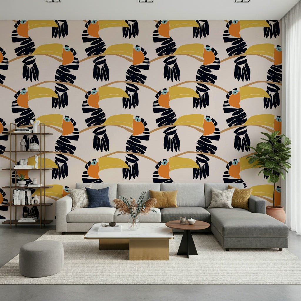 Toucans on Parade Wallpaper wallpaper mural with a dark background.