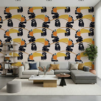 Toucans on Parade Wallpaper wallpaper mural with a dark background.