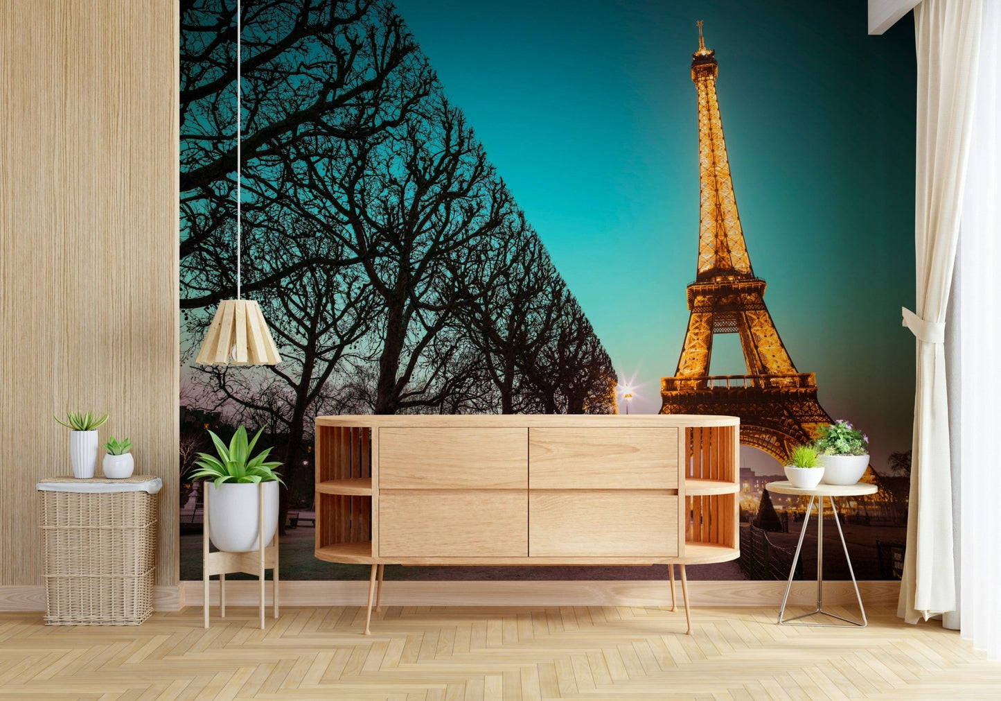 Blue and teal sky Towards Twinkling Tower Wall Mural wall art.