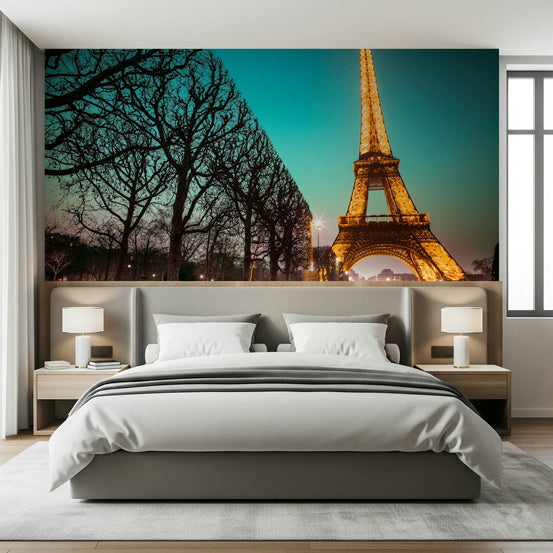 Pruned trees avenue Towards Twinkling Tower Wall Mural night view., GD6739
