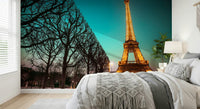 Vibrant Parisian view Towards Twinkling Tower Wall Mural, striking accent.