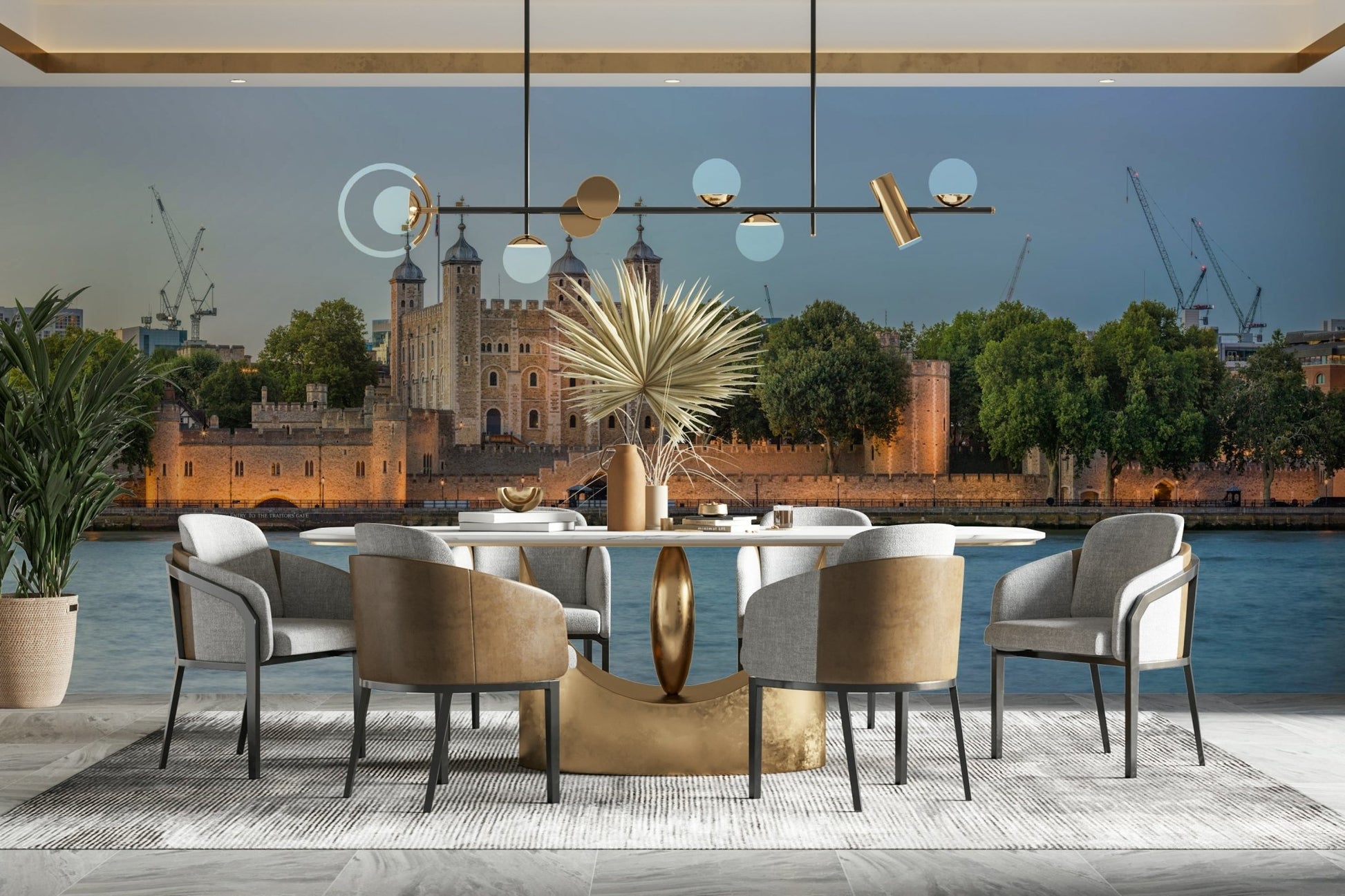 A beautiful iconic building wall mural for a living room.

