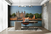 A peaceful ancient tower mural on decorative wallpaper.

