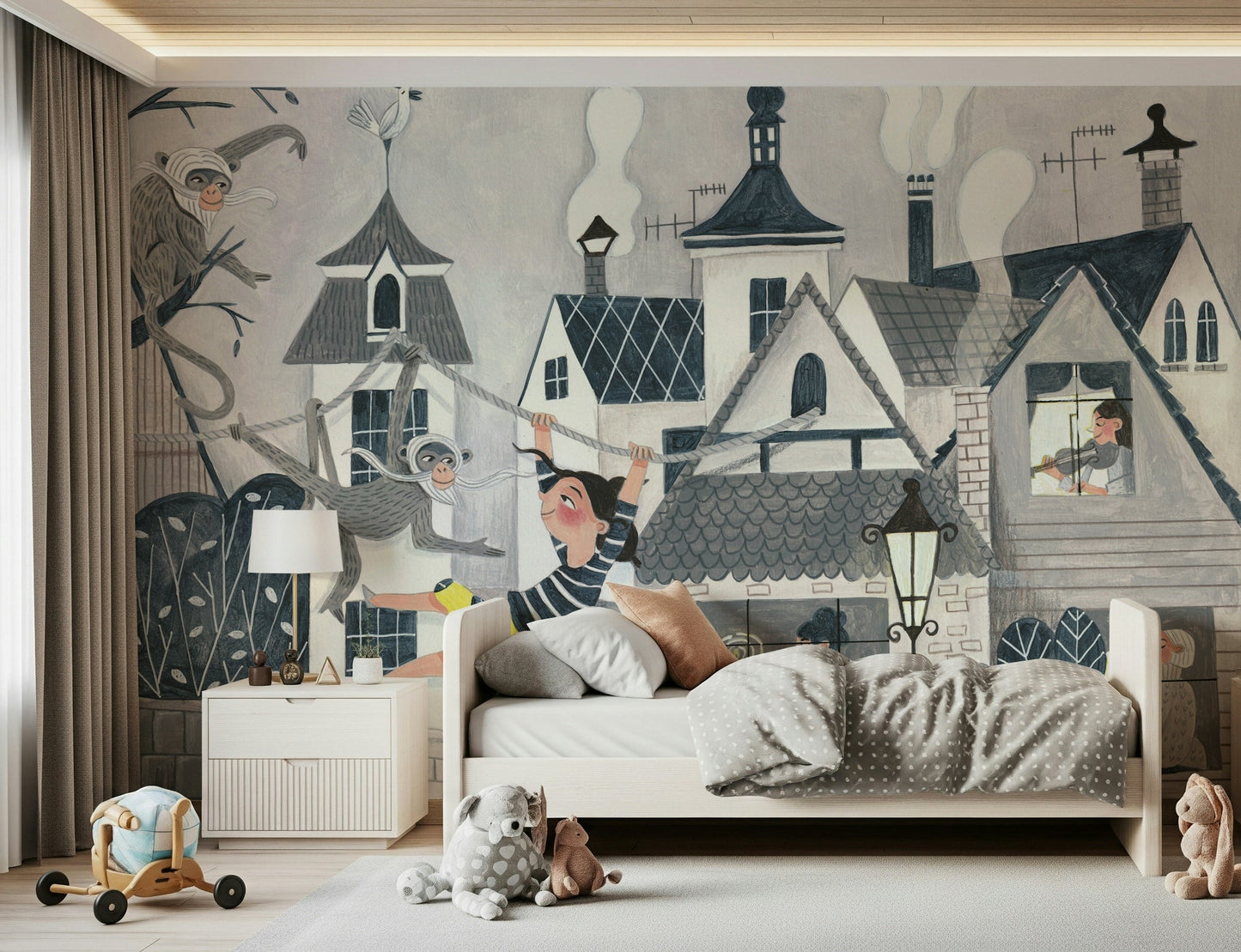 An artistic minimalist form mural for home decor.