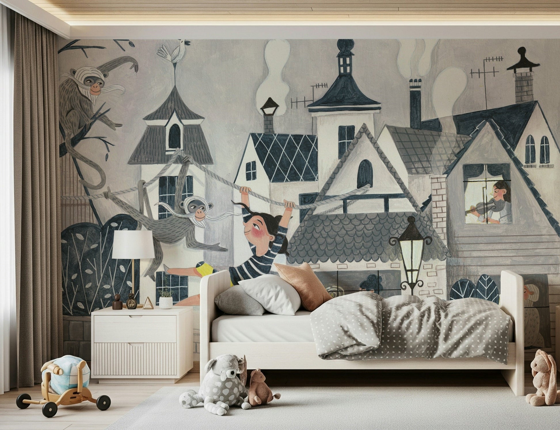 An artistic minimalist form mural for home decor.