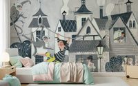 A graceful subtle pattern wall mural in cool, natural tones.