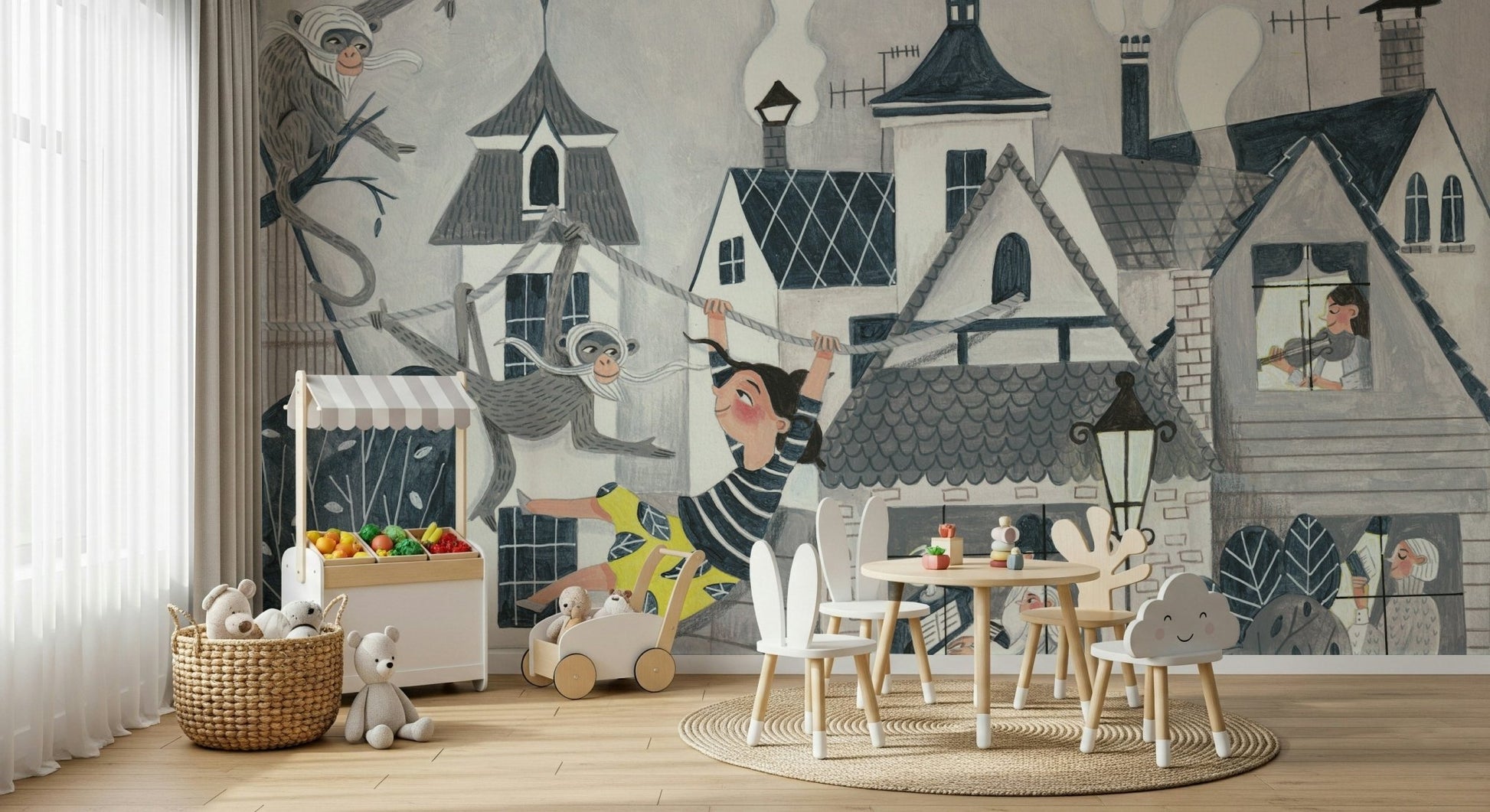A contemplative gentle design wallpaper mural for a feature wall.