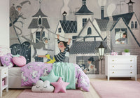 A calming abstract design wallpaper mural that defines a space.
