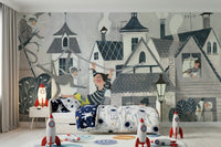 A beautiful modern art wall mural of delicate lines.