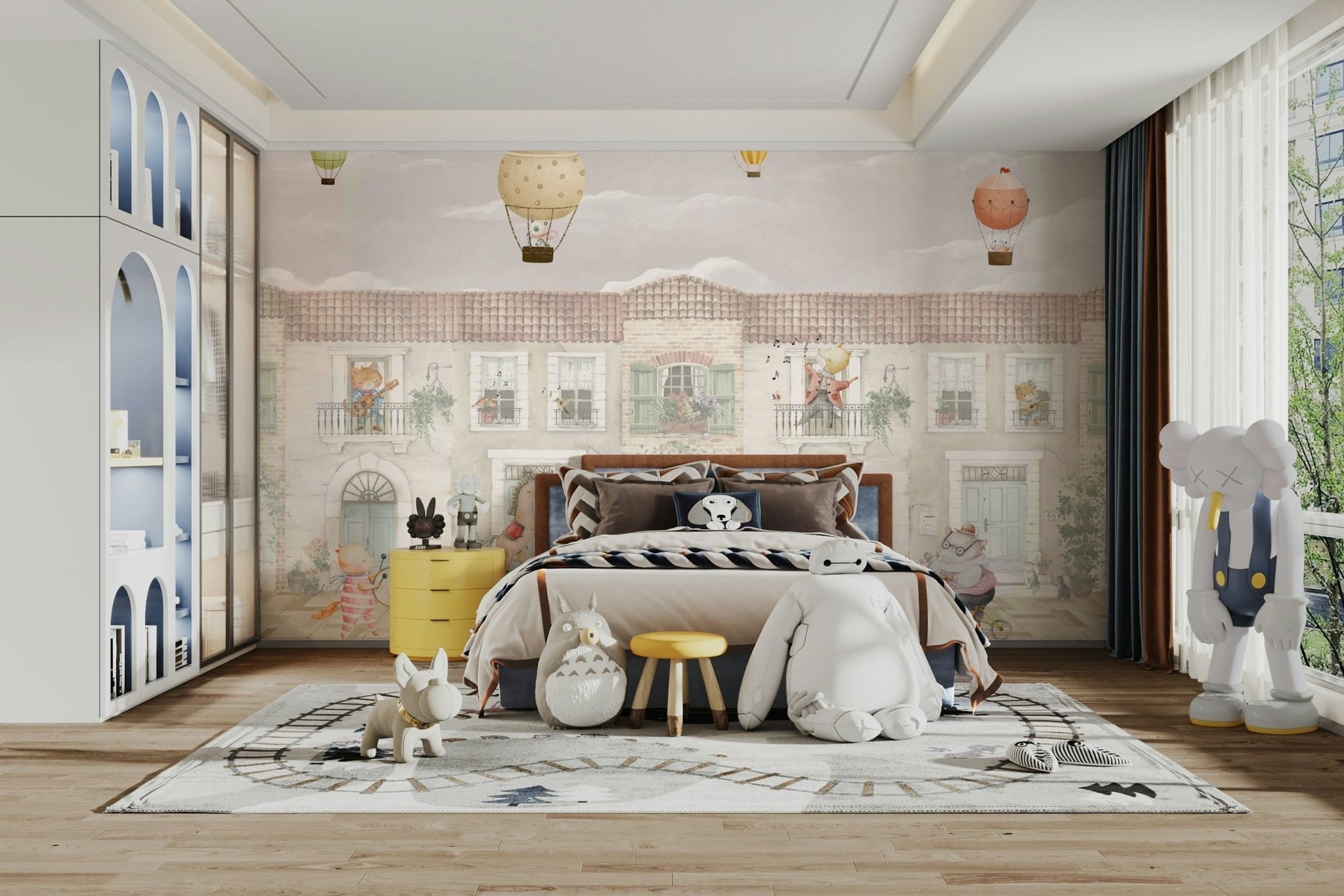 The colors are soft and happy, with shades of green and brown.

