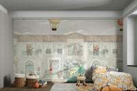 The background is a peaceful town with small, charming houses.

