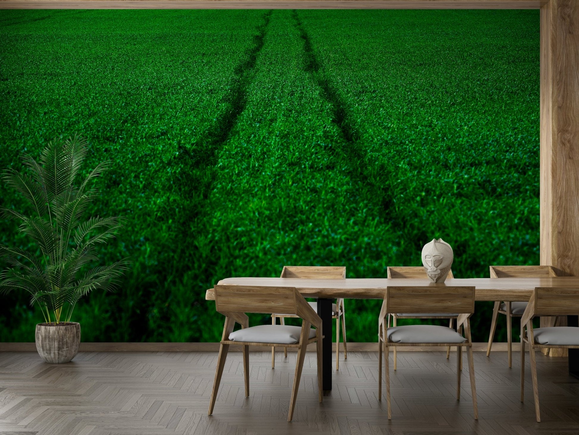 A calming modern sports wallpaper mural that defines a space.

