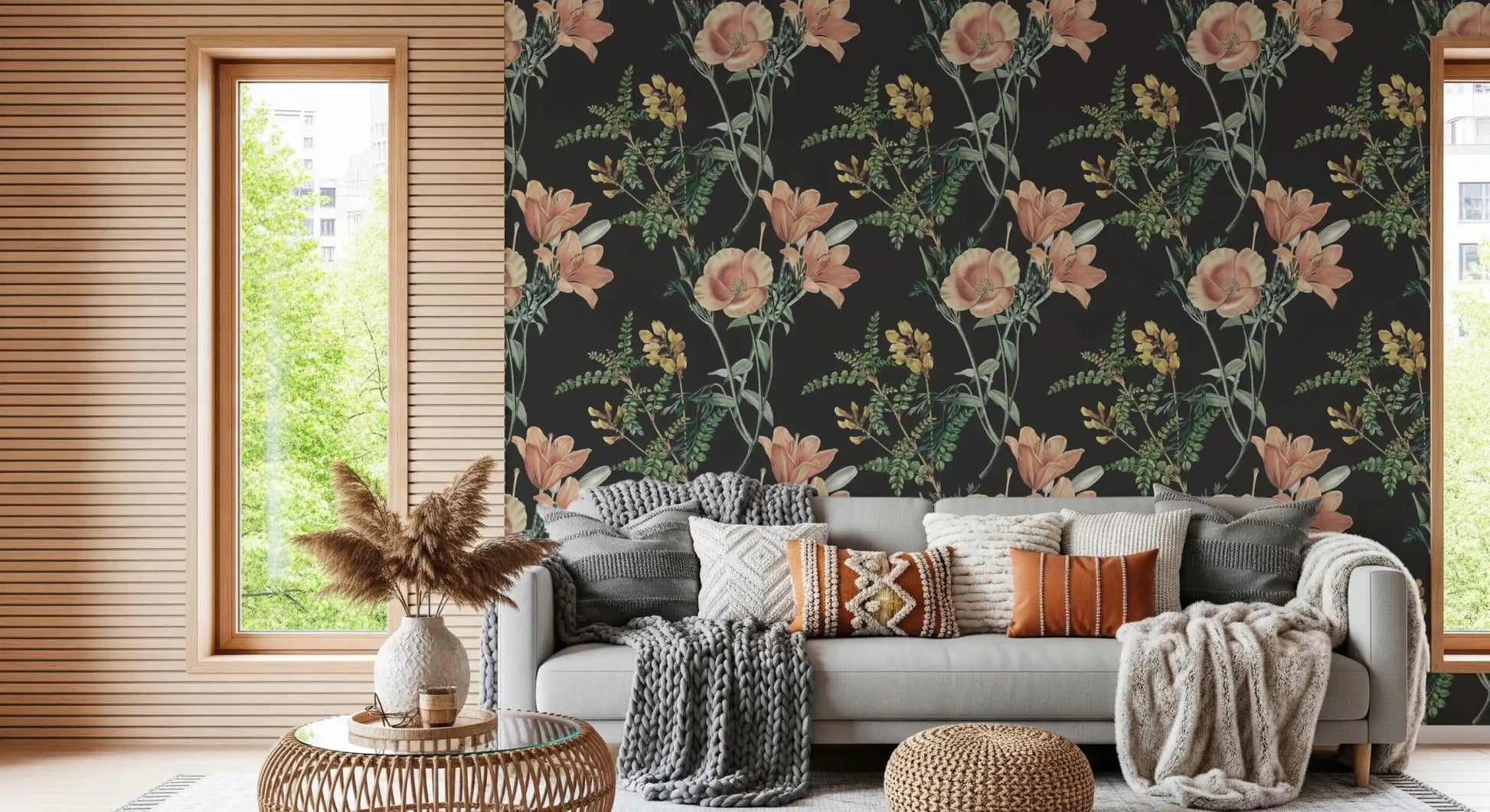 Traditional Botanical wallpaper with classic botanical illustration style