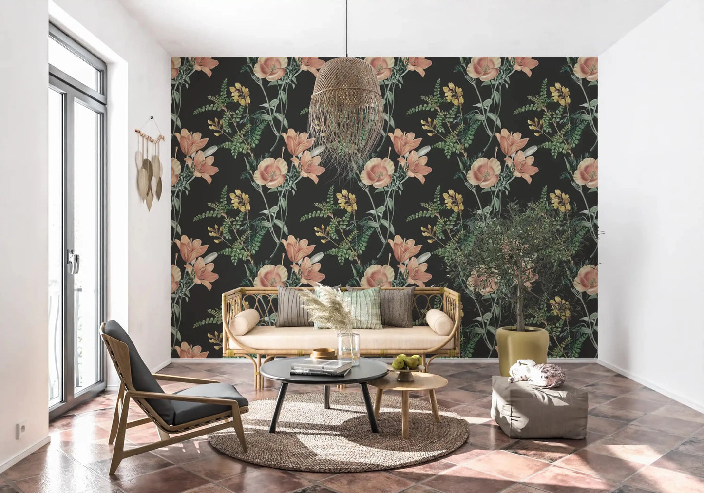 Hallway space using Traditional Botanical wallpaper with floral design