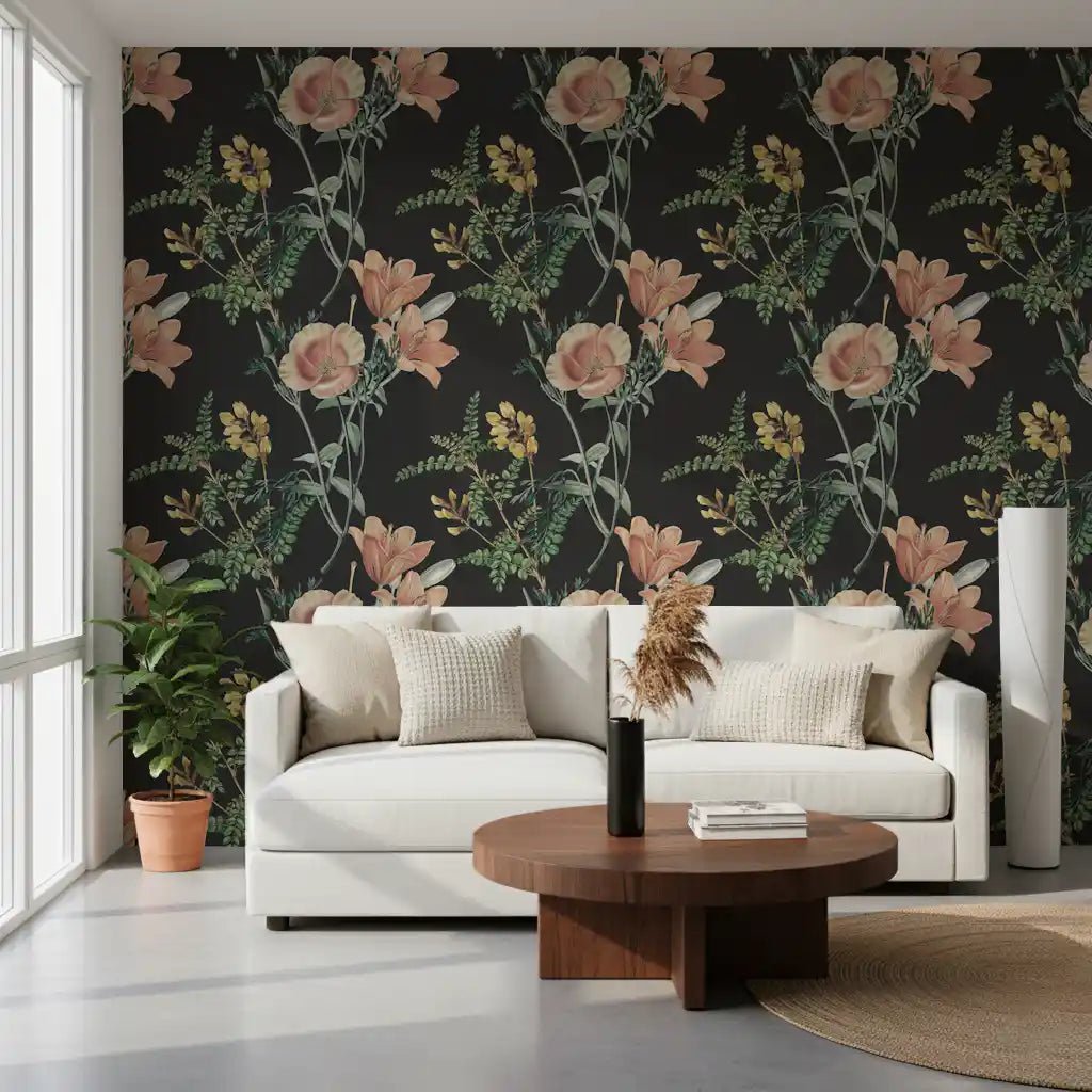 Vintage floral wallpaper with Traditional Botanical natural color palette