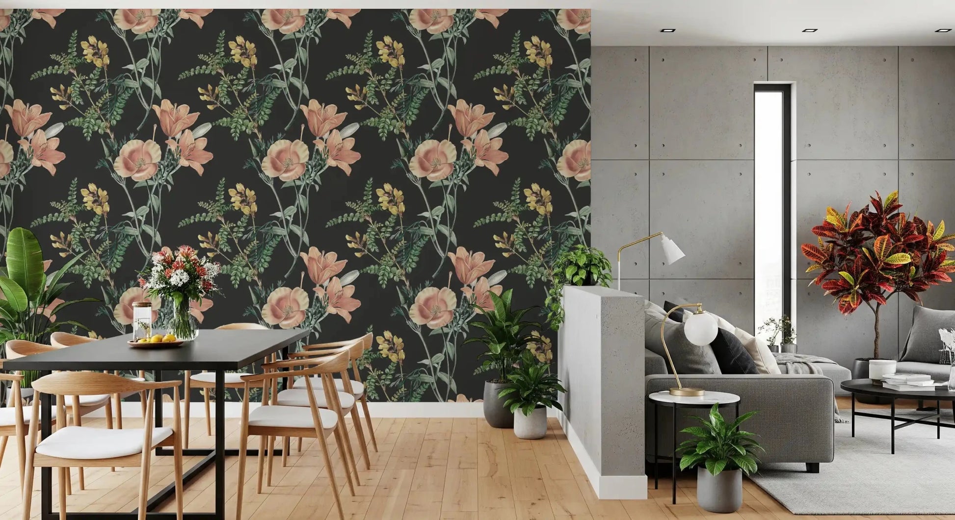 Hallway featuring Traditional Botanical wallpaper with green leaf patterns