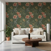 Office corner with Traditional Flowers in Olive Tree Wallpaper