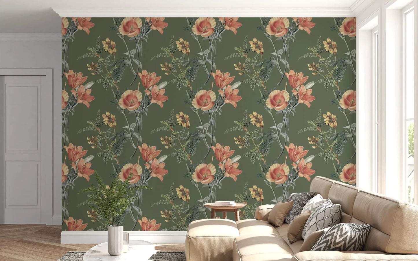 Delicate leaves and blooms in Traditional Flowers Wallpaper