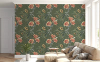 Delicate leaves and blooms in Traditional Flowers Wallpaper