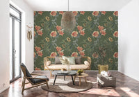 Earthy floral pattern in Traditional Flowers olive Wallpaper