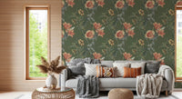 Living room styled with Traditional Flowers in Olive Tree Wallpaper