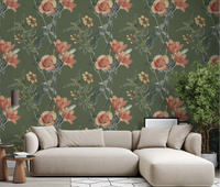 Hallway featuring Olive Tree Wallpaper and soft traditional blooms
