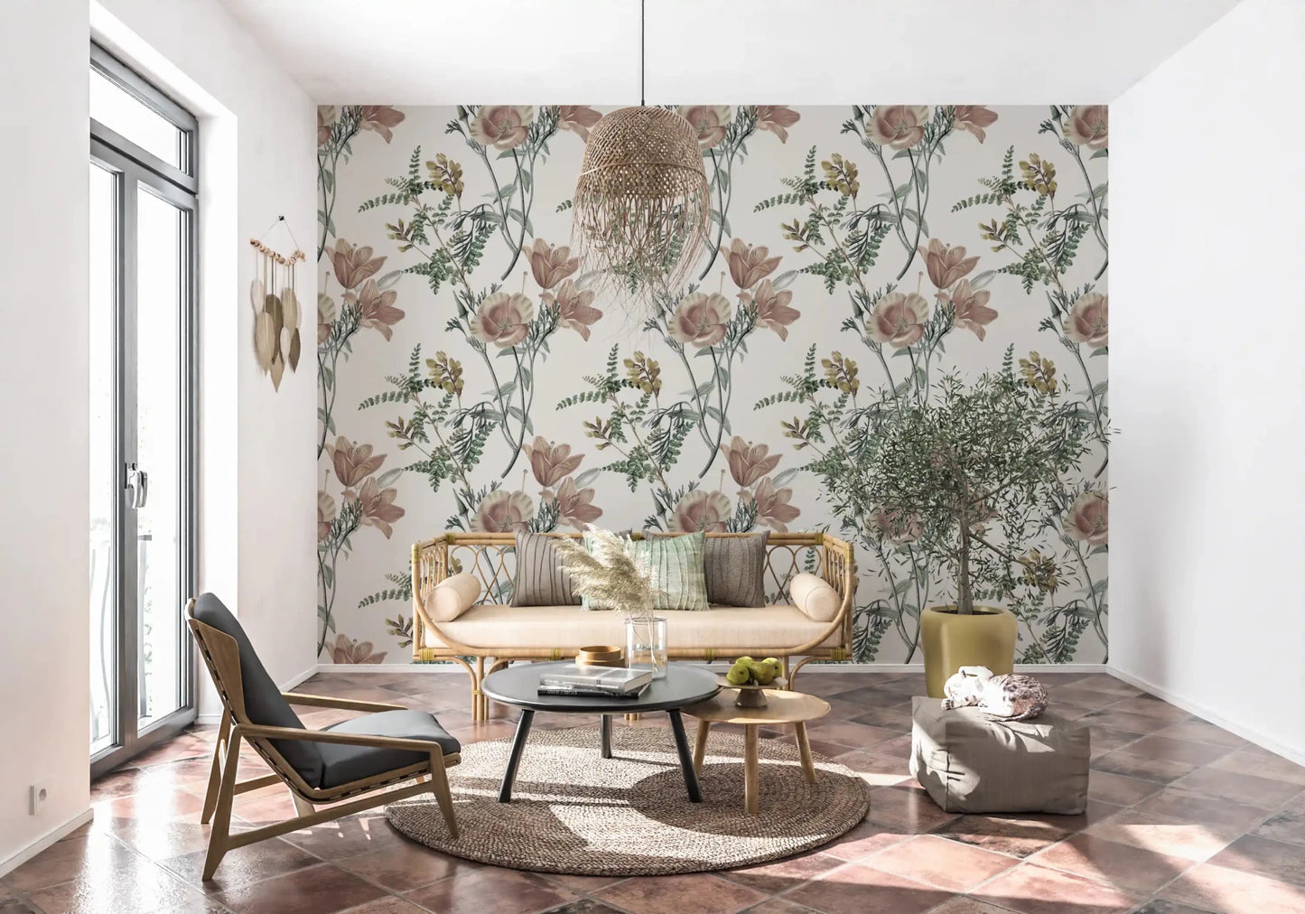 Hallway wall featuring Traditional Garden Bloom Wallpaper with stems