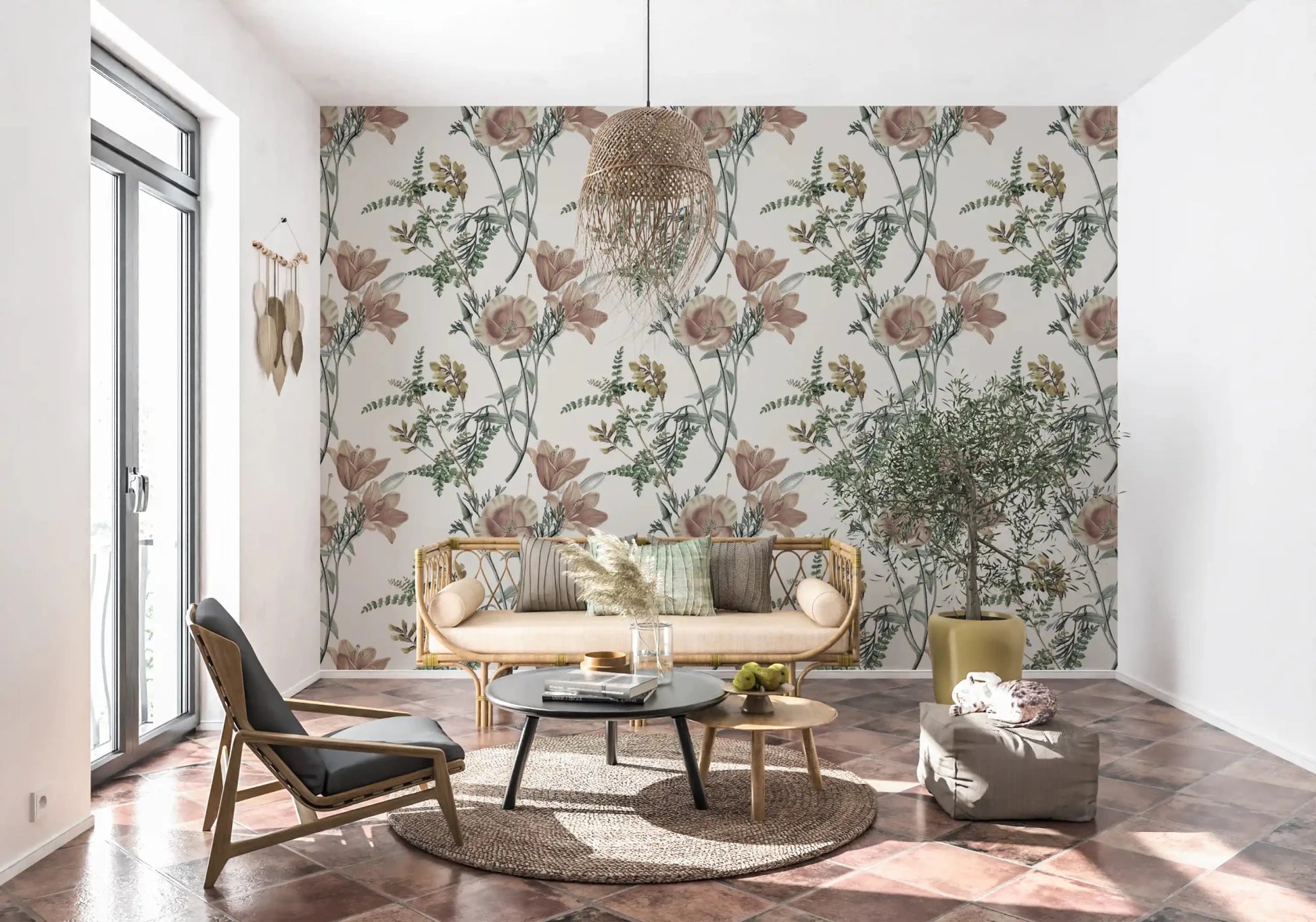 Hallway wall featuring Traditional Garden Bloom Wallpaper with stems