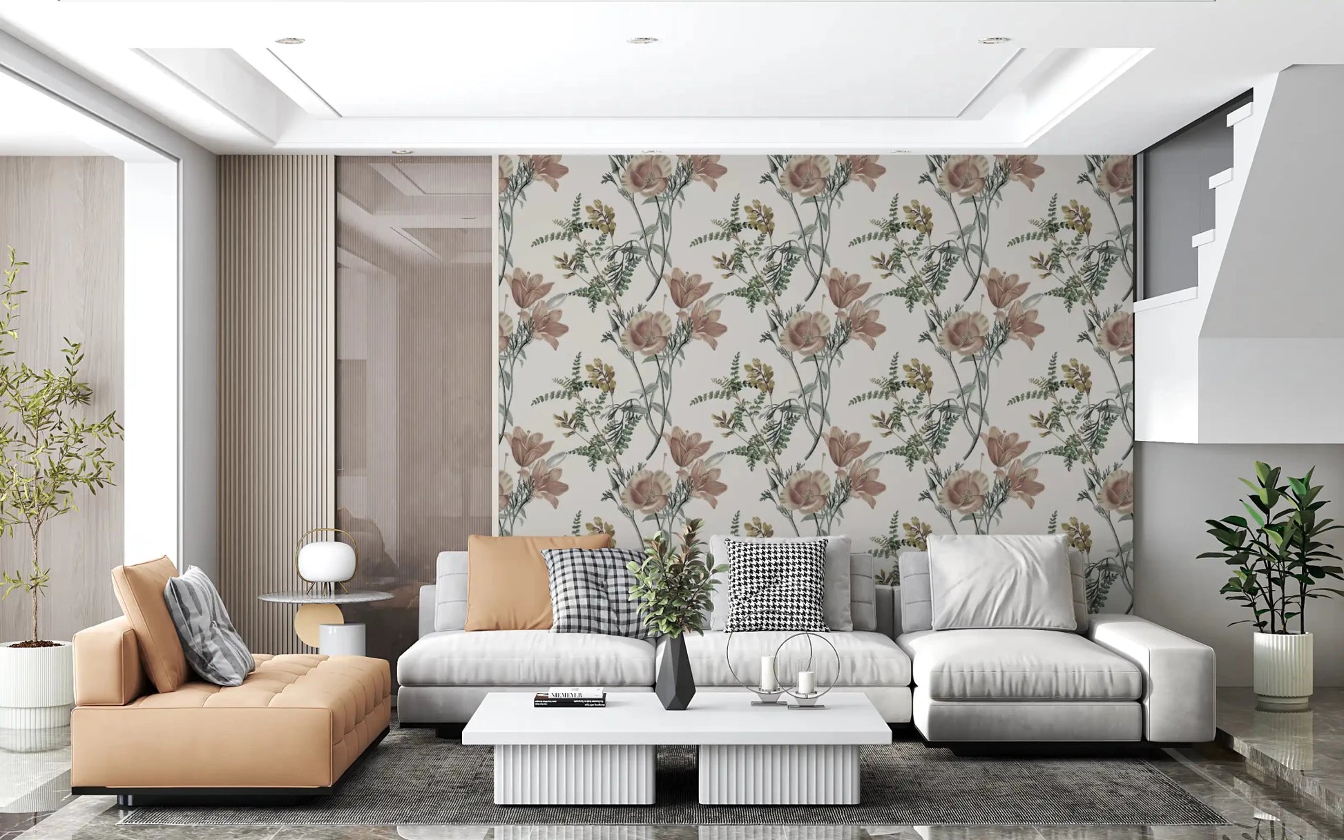 Hallway styled in Traditional Garden Bloom Wallpaper on light base