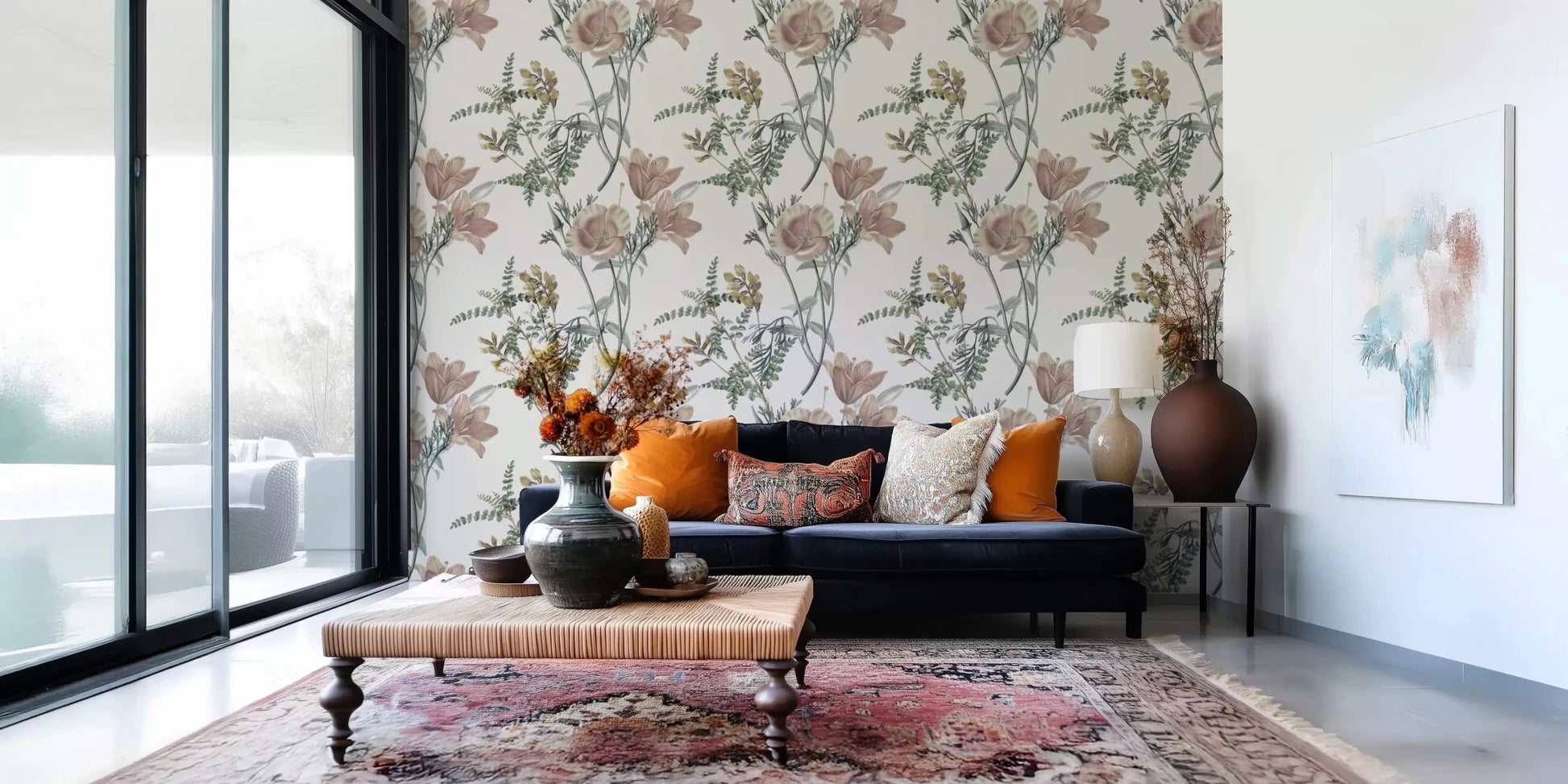 Decorative botanical wall with Traditional Garden Bloom Wallpaper