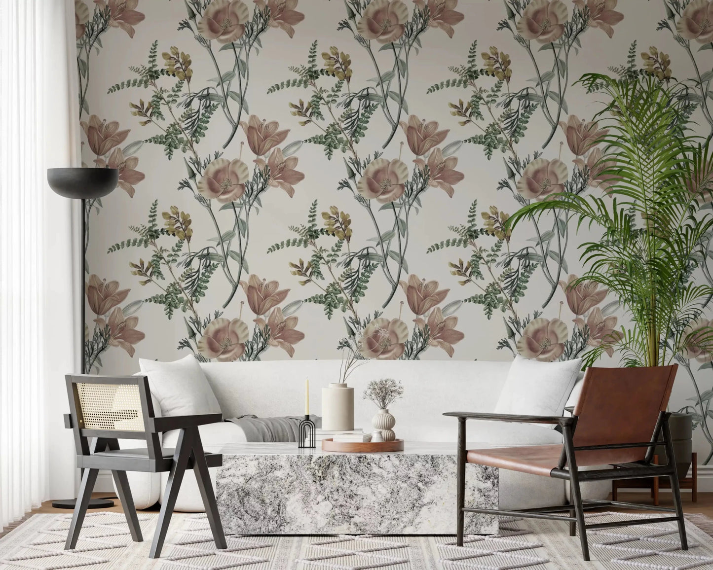Light floral surface in Traditional Garden printed Wallpaper