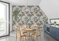 Muted flower layout on Garden Bloom Wallpaper with leafy detail